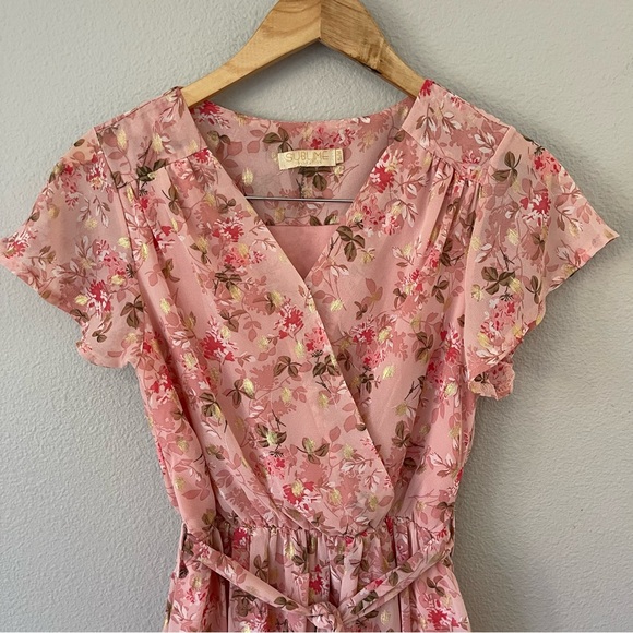 Sublime Collection Powder Pink Floral Fairy Surplice Chiffon Dress Size S/M - Picture 3 of 10